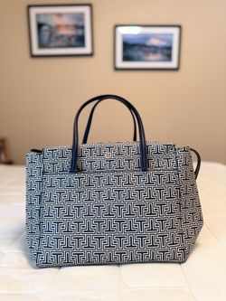 Tory Burch Navy and White Logo-Print Tote