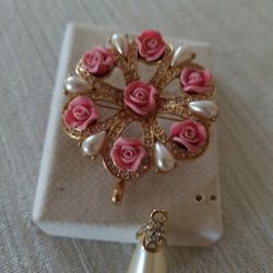 Roses, Pearls Pin Brooch.