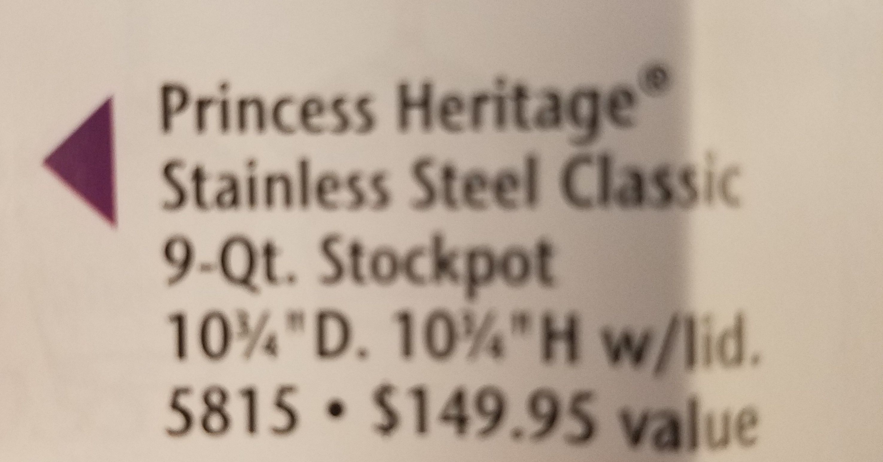 Princess House 9 Qt Stock Pot # 5815 Classic Stainless Steel Heritage New