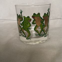 Georges Briard Mid-Century COUROC Lowball Dancing Frogs Drinking Glass Tumbler 3.5"