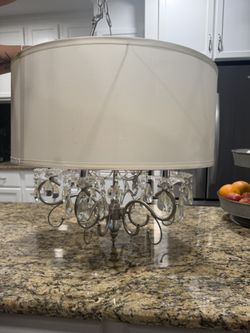 Crystal Chandelier With Fabric Drum Shade