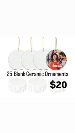 Sublimation Blank Ceramic Ornaments with Gold String Bulk White Christmas Decorations Ornament Gift for Heat Press Printing 25Pcs
