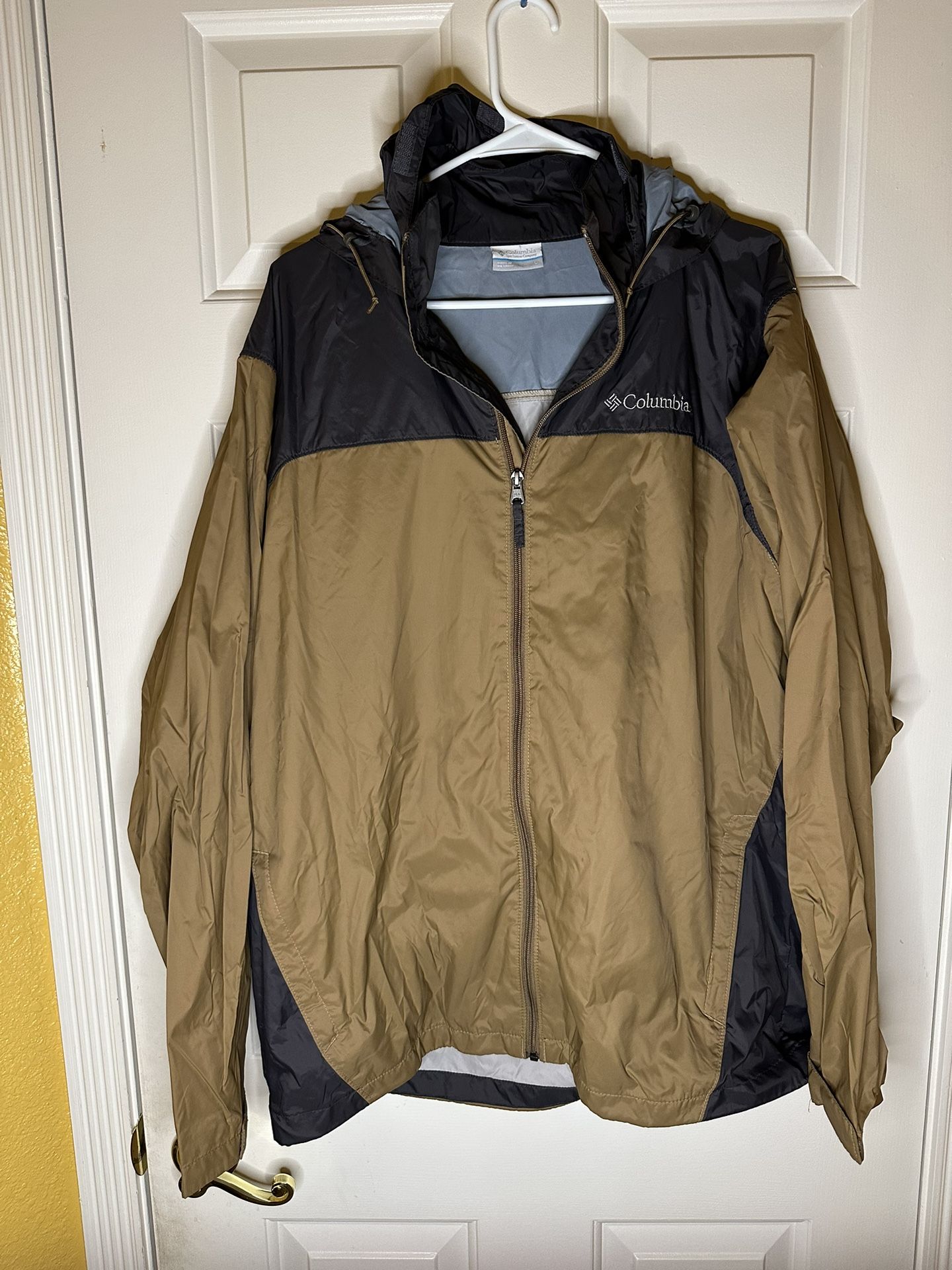 COLUMBIA FULL ZIP RAIN JACKET LIGHT WEIGHT LARGE BROWN DARK GREY