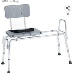 DMI Tub Transfer Bench and Sliding Shower Chair, Made of Heavy Duty Non Slip Aluminum, Seat with Adjustable Height & Cut Out Access, Holding Weight Ca