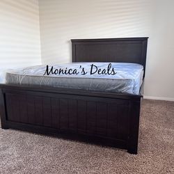 Queen Solid Wood Bed With Mattress $540
