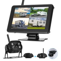 Wirleess Backup Camera - Rv Backup Camera with BSD Alert - Night Vision Back up Camera for Truck.Rv with 7" HD 1080P Monitor, IP69 Waterproof Reverse 