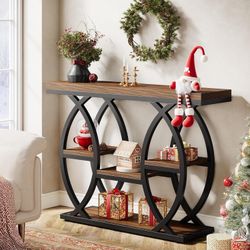 Tribesigns 39.4" Console Table, Industrial 4-Tier Sofa Table Entryway Table with Storage Shelves, Narrow Wood Accent Tables with Metal Frame for Small