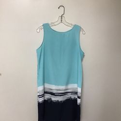 Women’s CASLON (Nordstroms) 100% polyester aqua blue/navy/white sleeveless dress… Small