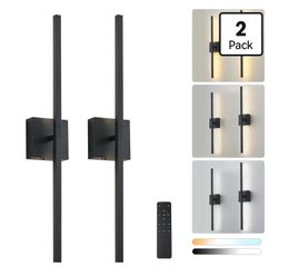 Battery Operated Wall Sconces Wireless Set of 2, Black 28.3 Inch
