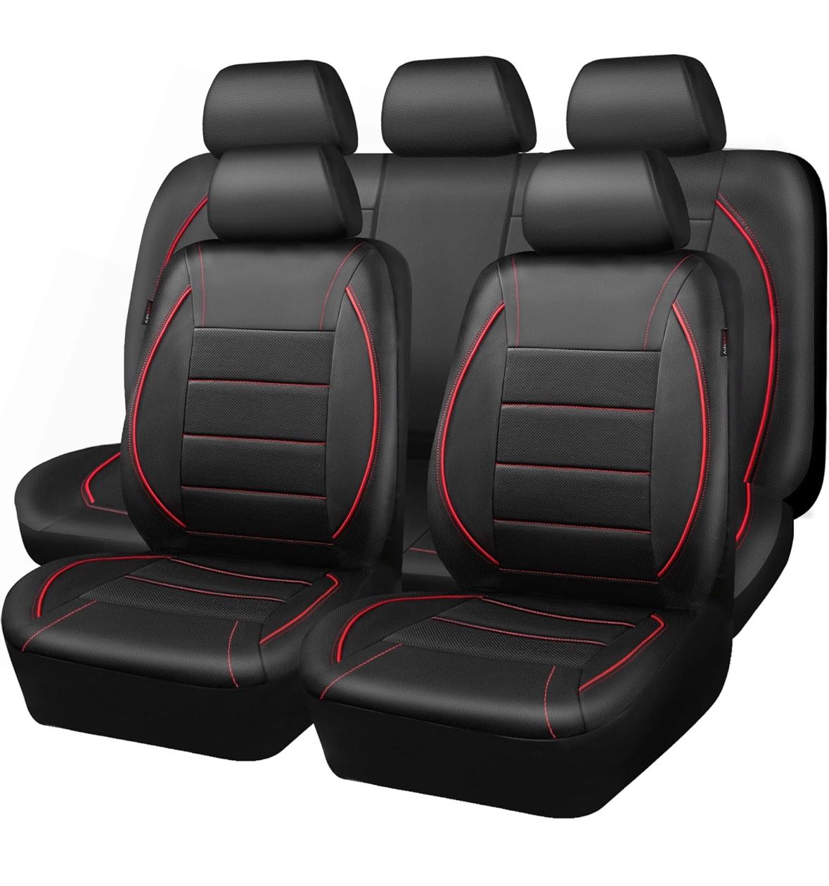 CAR PASS Universal FIT Piping Leather Car Seat Cover, for suvs,Van,Trucks,Airbag Compatible,Inside Zipper Design and Reserved Opening Holes (Full Set,