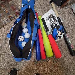 Kids Bats, Balls & 1 Bag & 1 Mitt approx. 15 Items