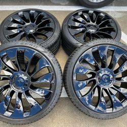 21” Factory Tesla Model Y UberTurbine Performance Black Wheels Rims Tires OEM