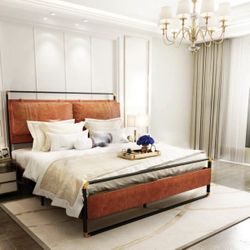  King size Vegan Leather Metal Canopy Bed  Footboard Width - Side to Side 75.6'' W Overall Dimensions 75.6'' W X 84.4'' L Headboard Width - 