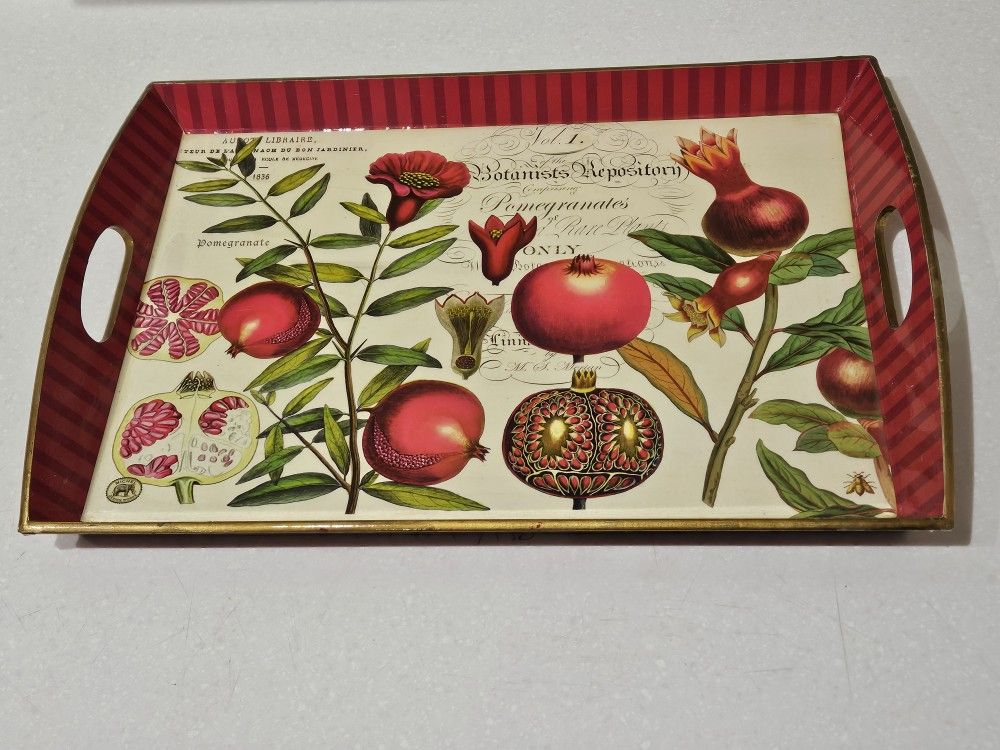 Decorative Serving Tray Featuring A Vintage Botanical Illustration Of Pomegranates