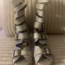 New! Freebird by Steven Bond Taupe Multi Strap Heeled Sandal