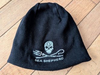 Black Beanie Skull Cap Graphic Hat Sea Shepherd Brand cotton
