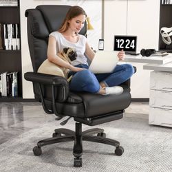 SE801BK GYI Criss Cross Chair with Wheels, 160° Big and Tall Reclining Office Desk Chair with High Back, Wide Seat, Arms, Footrest, Black