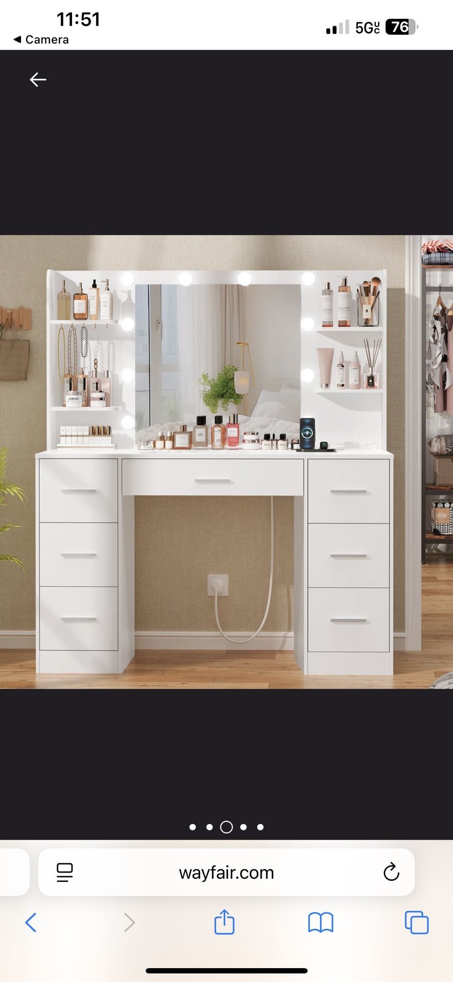 Never Used. Large Vanity Desk with LED Lighted Mirror