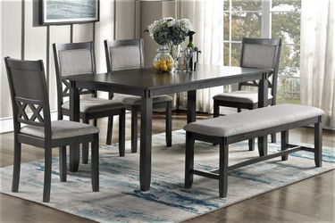 6-Pcs Dining Set, Wood Dining Set, 4 Chairs , 1 bench with  a Table, Kitchen Furniture, Casual dining room set, Matching Dining Chairs