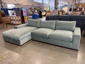 NEW! JOYBIRD Holt L-Shaped Square Arm Sofa in Royale Sage Stain-Resistant Velvet