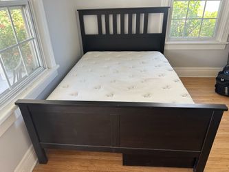 IKEA Hemnes Full Size Bed Frame with Storage Boxes and Brooklyn Bedding Mattress