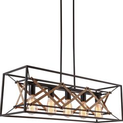 ALICE HOUSE 31.5" Dining Room Chandelier, 5 Light Kitchen Pendant Lighting, Farmhouse Island Lighting, Pool Table Light, Brown Finish, ETL Listed, AL8