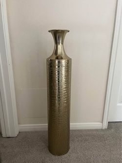 Tall Gold Hammered Metal Floor Vase