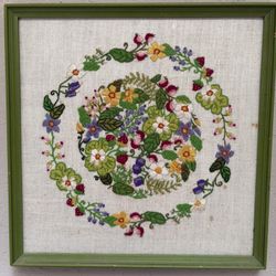 Vintage Botanical Needlepoint Hanging 