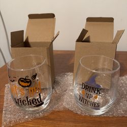 New Set Of Two Glasses Goblets Halloween Decor Original Boxes