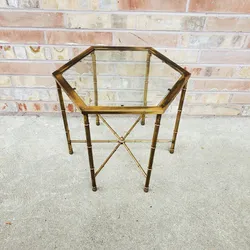 Mid Century Mastercraft Hexagonal Brass Side Table Vintage