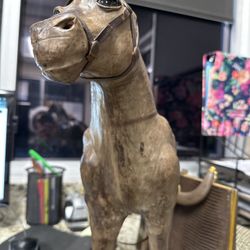 Vintage 17” Leather Wrapped Horse Statue – Real Leather Saddle & Bridle 