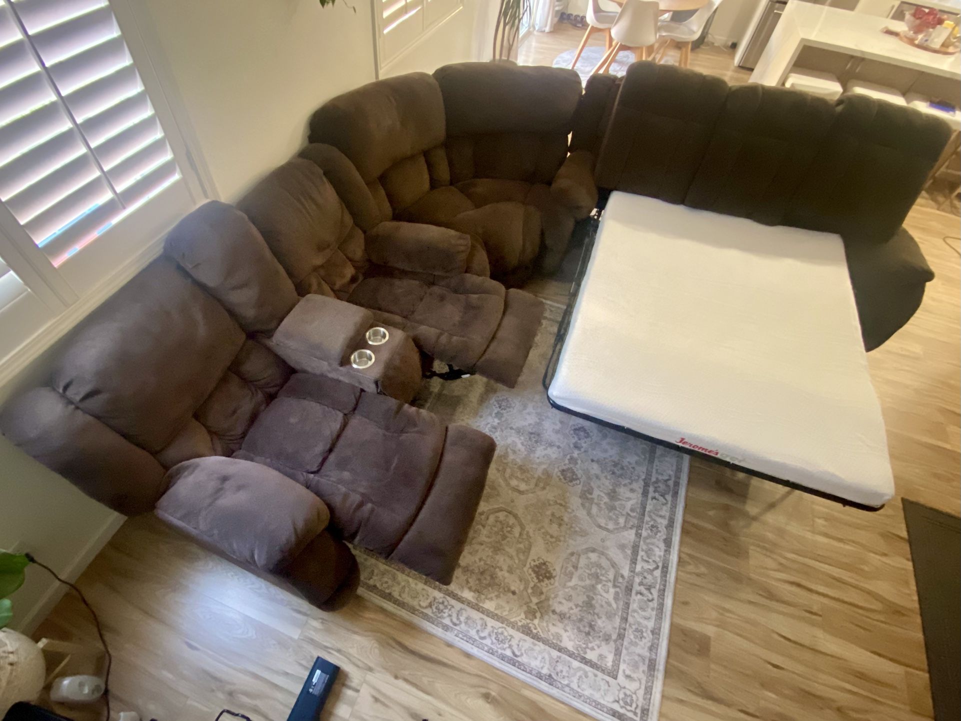  Brown Sectional Recliners with Sofa Bed