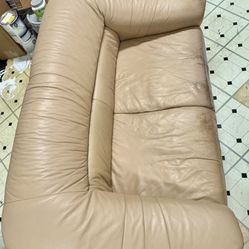 Leather Love Seat With Throw Pillow 
