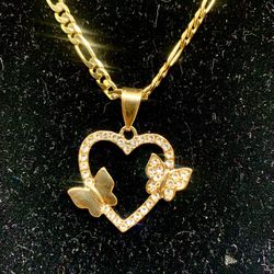 Heart And Butterfly Gold Plated Necklace