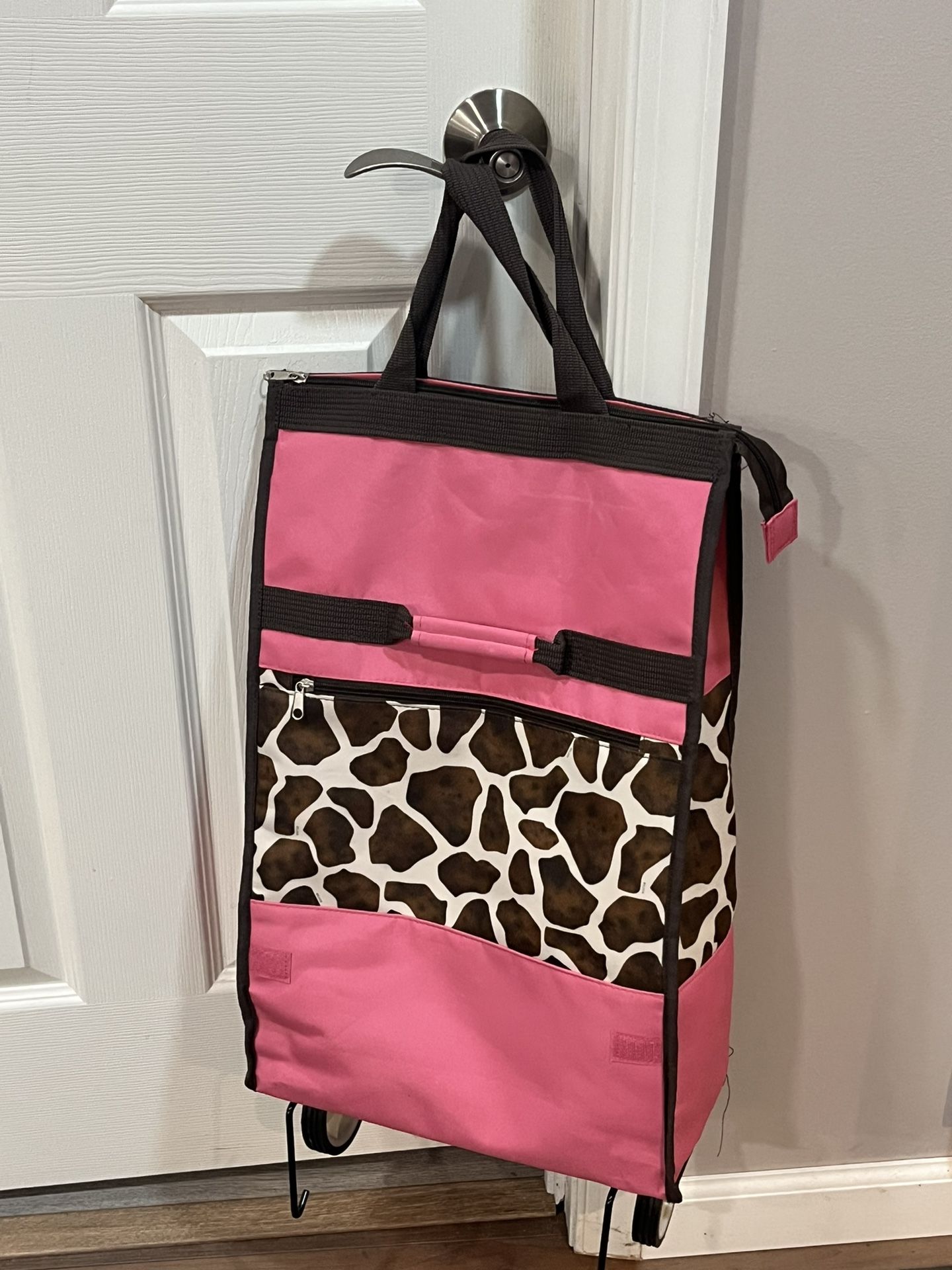 Reusable Rolling Grocery Bag (Pink And Zebra Print)