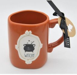 Rae Dunn Witchy Cauldron Cameo Burnt Orange Halloween Coffee Mug