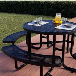 brand new in box round black metal picnic table w/ bench seats