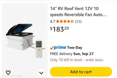 14'' RV Roof Vent 12V 10 speeds
