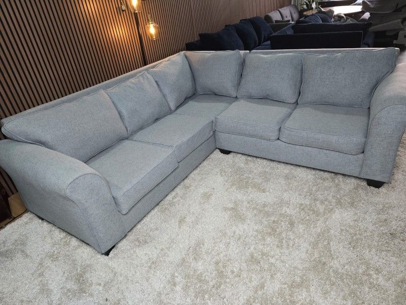 Modern 2 Piece Light Grey Roll Arm Corner Sectional Couch