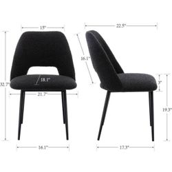 Modern Boucle Dining Chairs Set of 2, Upholstered Chairs with Open Back, Matt Black Metal Legs, Arml