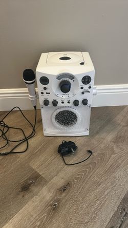 Karaoke, white singing machine lights up, disco