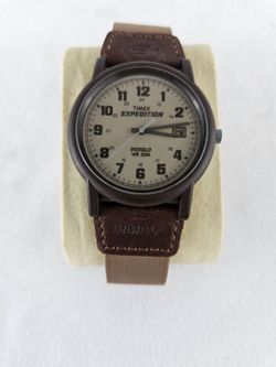 Timex Expedition Indiglo Men's Watch Date Display WR 50M Brown Nylon Canvas Band Working