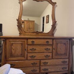 Solid Oak Dresser With Mirror