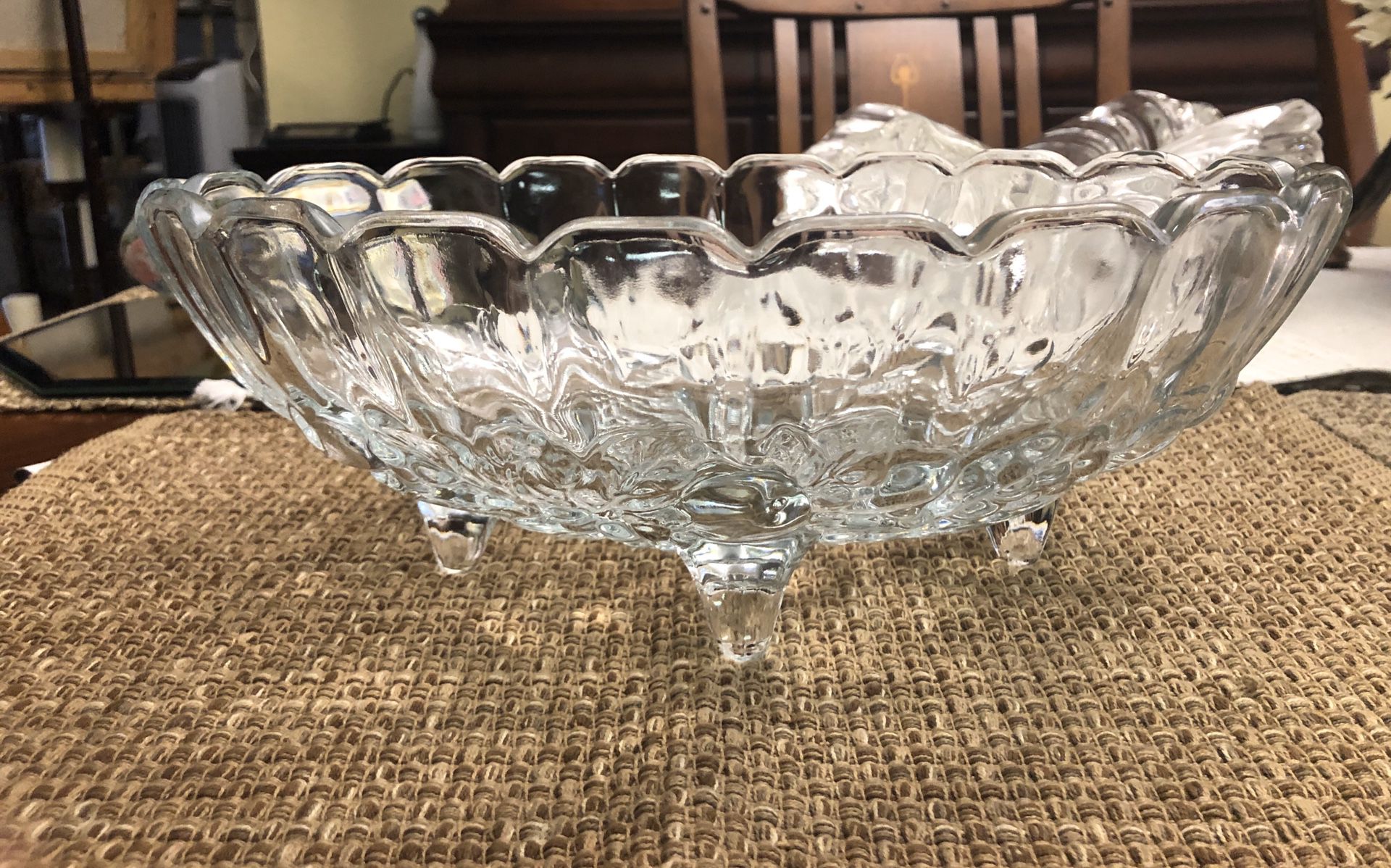 Vintage Indiana Glass Antique Blue Footed Oval Centerpiece Fruit Bowl