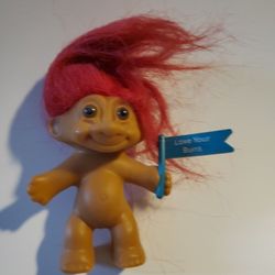 3" Vintage Russ Naked Troll Holding Love Your Buns Flag Doll