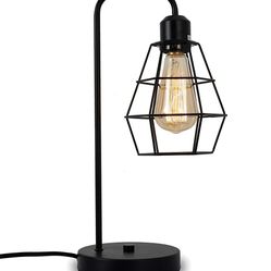 Industrial Table lamp ,Black Vintage Edison Desk Light?Farmhouse Desk Lamps, Metal Shade Cage Desk Lamp for Nightstand, Bedside, Office,Bedroom,Living