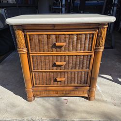 Wicker w/ Marble Top 3-Drawer Dresser