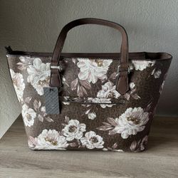 Guess Tote Bach Brown/white floral Brand New 
