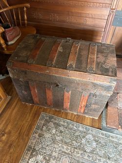 Antique trunk, wooden and metal