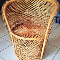 VINTAGE Bohemian Peacock Woven Barrel Chair